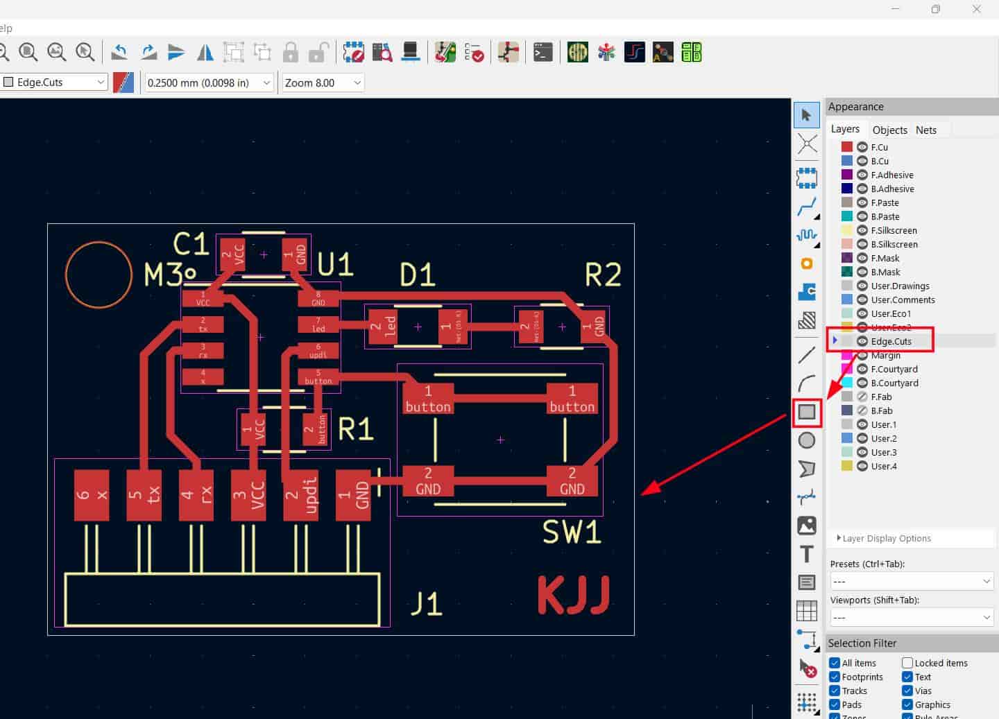 KiCAD Edge.Cuts boundary